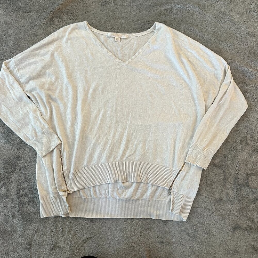 Boston Proper V Neck Side Zip Sweater Pullover Women's MEDIUM Shirt Blouse